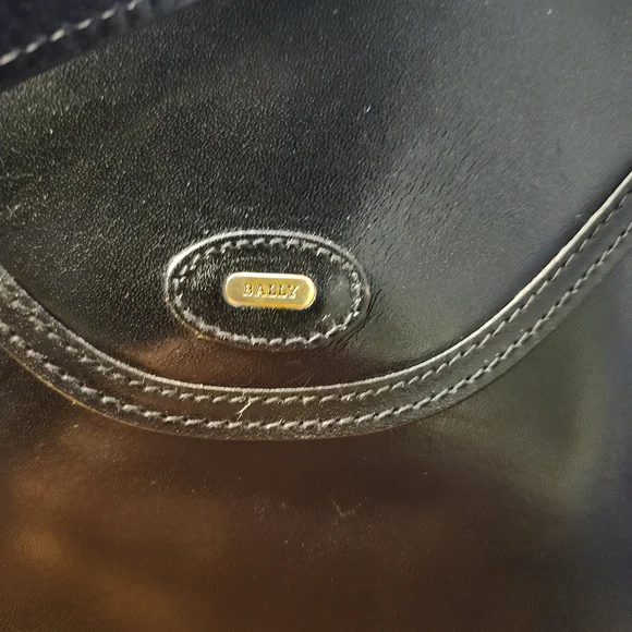 Bally Vtg. Black Leather 2way Bag Top Handle Crossbody Structured Bag - Picture 3 of 15